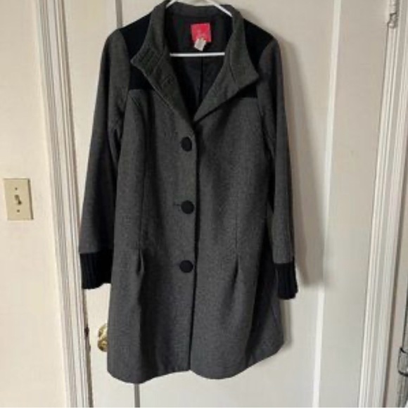Anthropologie Lux black and  Gray wool jacket with sweater cuffs /Small - Picture 3 of 15